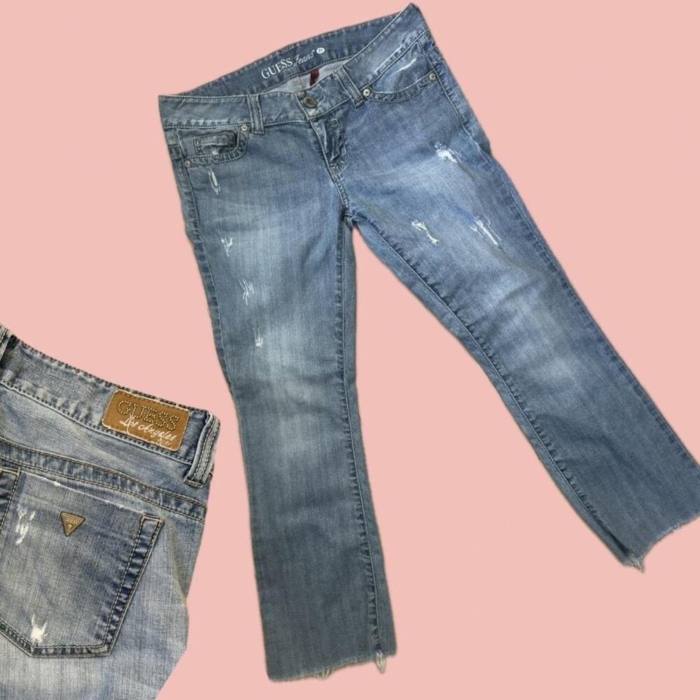 Classic Guess bootcut jeans medium wash distressed low waist